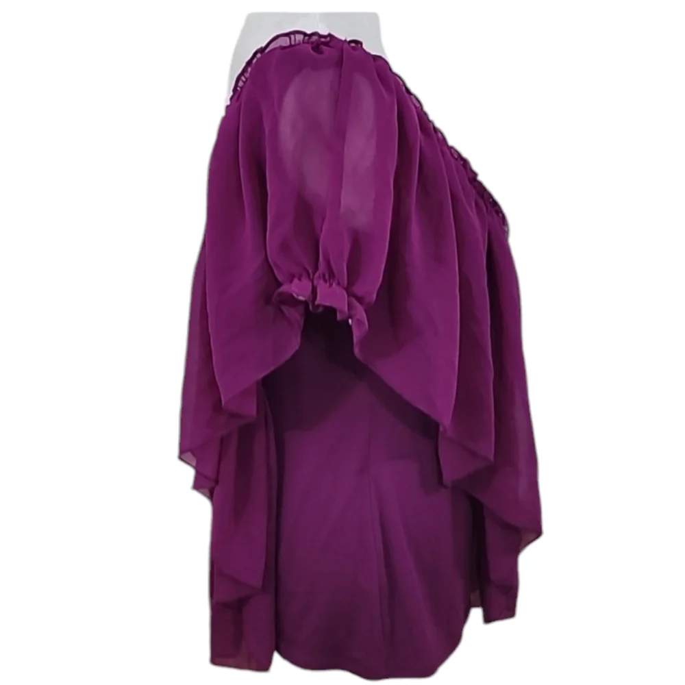 Moa Moa Purple Beaded Top Crochet Trim Flutter Sleeves Sz Large - Picture 7 of 11